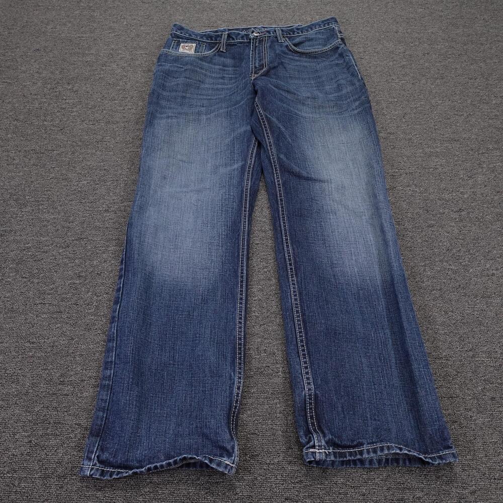 Cinch Jeans Mens 35x32 Blue Medium Wash Relaxed Bootcut Distressed Denim MB92834